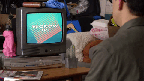 gif from the tv show portlandia displaying "escrow 101" on the screen